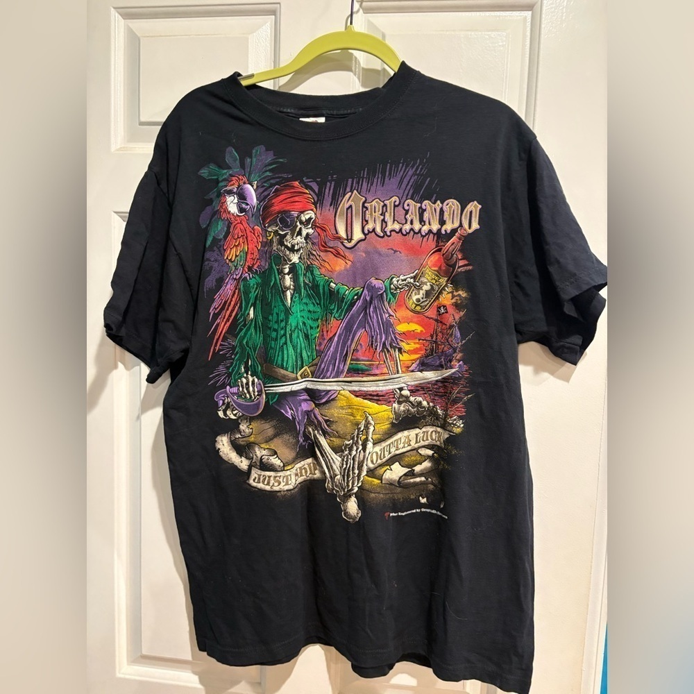 Pirate skeleton Orlando cotton tshirt limited print sz L black new